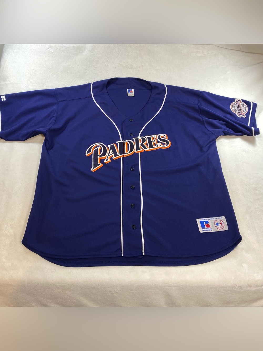 Vintage San Diego Padres Russell Athletic MLB Jersey Navy Blue XXL Baseball Club